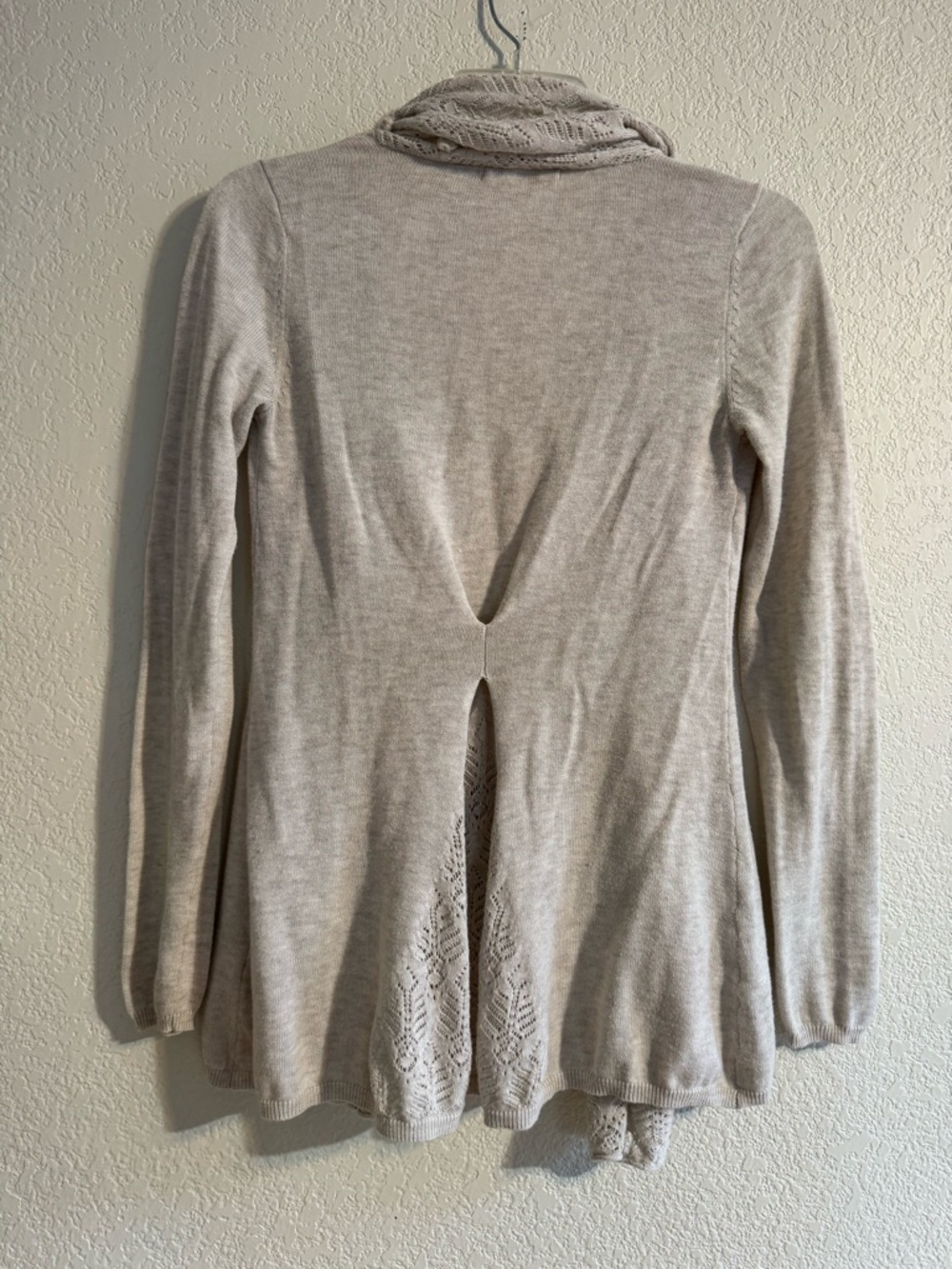 Anthropologie Knotted & Knitted Cream Cardigan Belted Knit Sweater Pom Pom XS - Picture 5 of 11